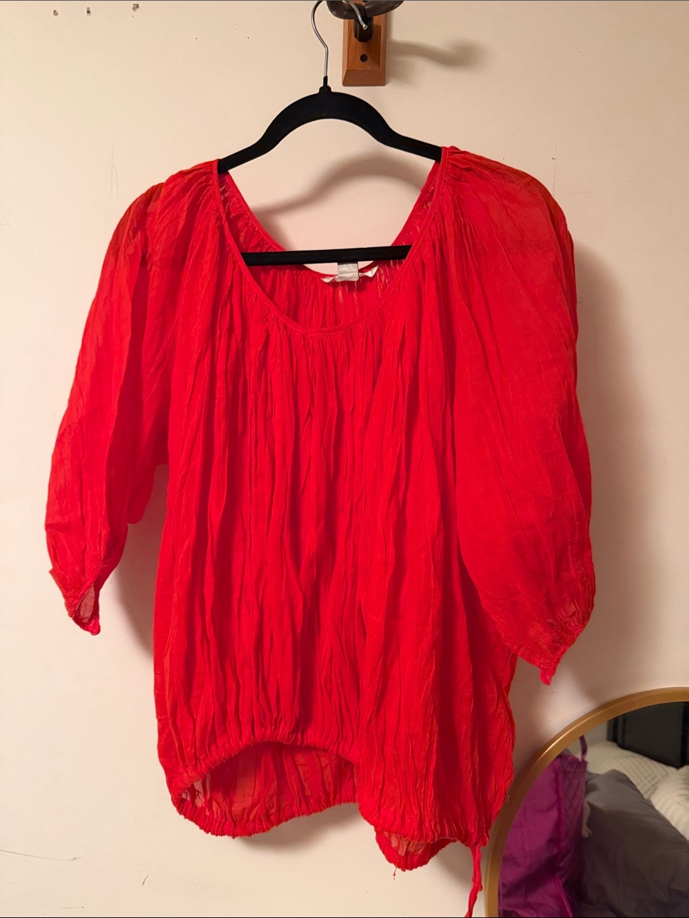 Kenar Red Lightweight Peasant Blouse